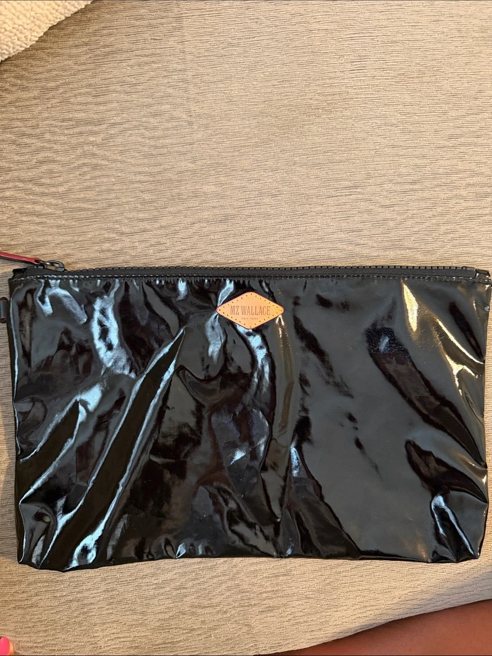 MZ Wallace Bag Large Black Lacquer Nylon Zip Pouch I Clutch *EXCELLENT*